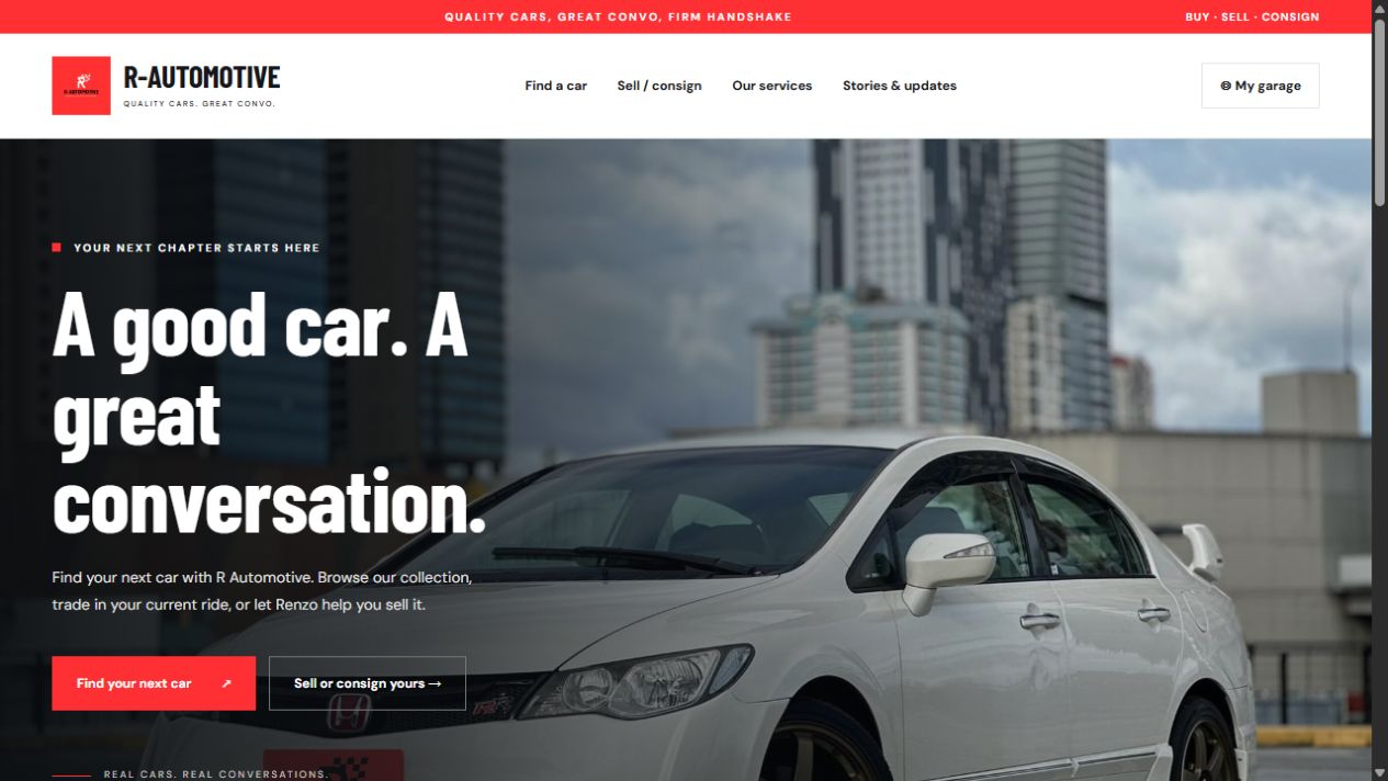 Actual R Automotive website, captured October 2026